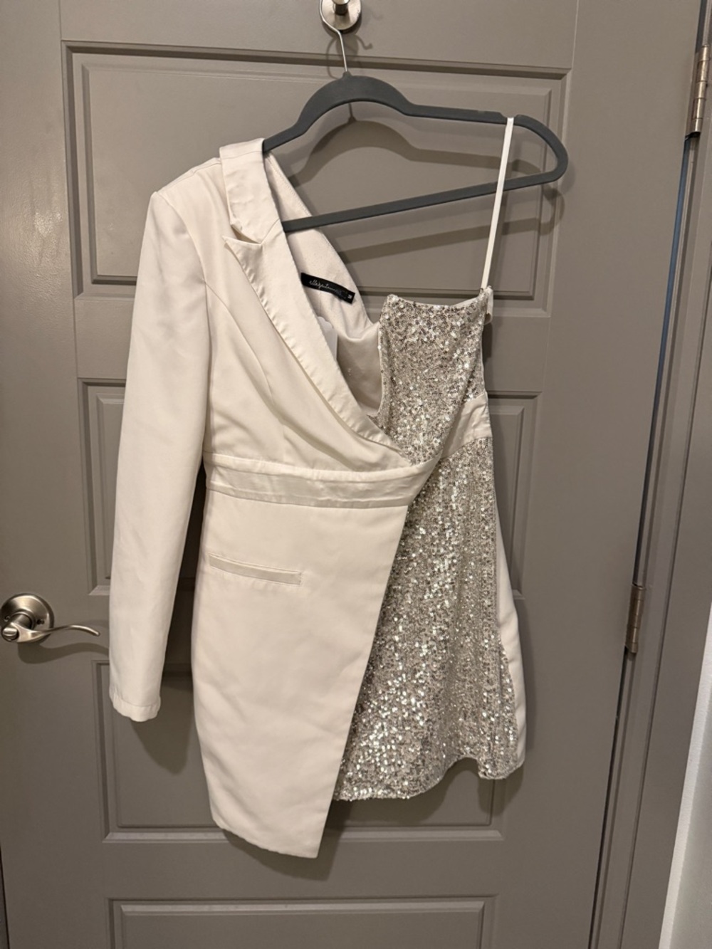 Asymmetric Ivory Sequin Mini Dress with Blazer Detail